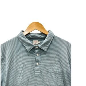Faherty Brand Mens XXL Short Sleeve Striped Cotton Polo Shirt Blue Gray Pocket